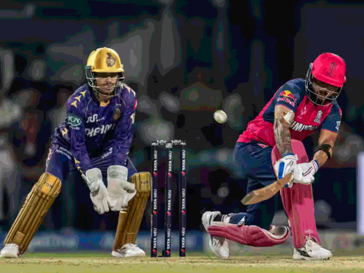 रहाणे ने 24.76 मीटर भागकर वैभव का कैच लपका:पराग-रसेल की सिक्स से फिफ्टी; वरुण के एक ओवर में जुरेल-हसरंगा बोल्ड हुए