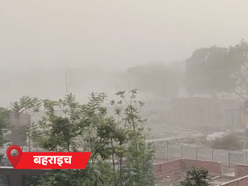 यूपी के 5 शहरों में बारिश, बहराइच में तेज आंधी:प्रयागराज में इतनी गर्मी कि फव्वारे से पानी डाल रहे, विश्वनाथ मंदिर में मैट बिछाया