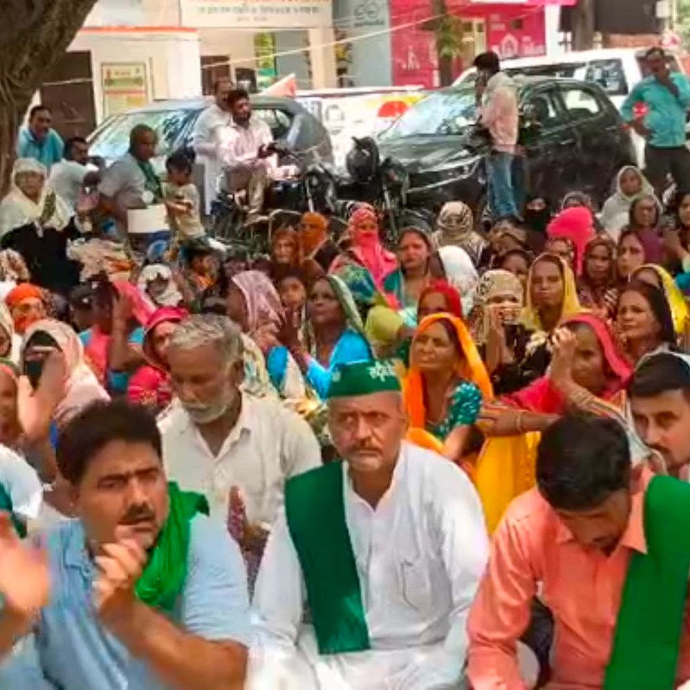 गुलदार की मौत के बाद किसानों का विरोध:बिजनौर में सैकड़ों किसानों का कलेक्ट्रेट पर धरना, वन विभाग के मुकदमे वापस लेने की मांग