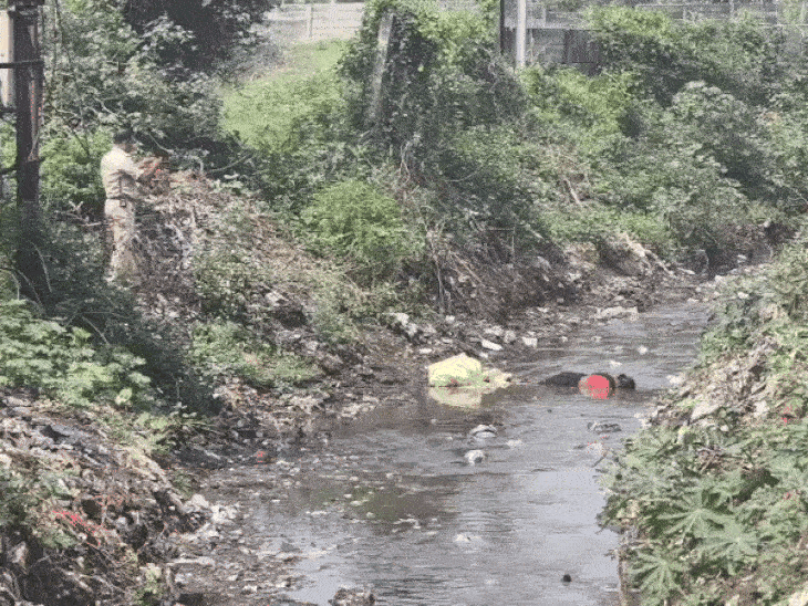 रतलाम के तेजा नगर नाले में मिला महिला का शव:औंधे मुंह पड़ा था, पास में बिजली के तार मिले; करंट से मौत की संभावना