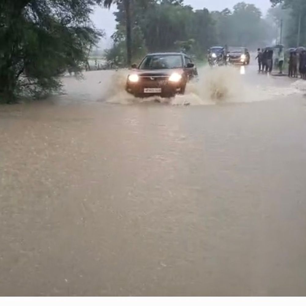 निवाड़ी में उफनती पुलिया पर लोगों की जिद:प्रशासन के अलर्ट के बावजूद तीन फीट पानी में निकाल रहे वाहन, पैदल भी कर रहे पार