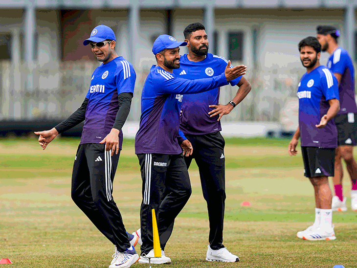 मैनचेस्टर टेस्ट से पहले भारतीय टीम ने प्रैक्टिस शुरू की:गंभीर-जडेजा मस्ती करते दिखे, 23 जुलाई से खेला जाएगा चौथा मुकाबला