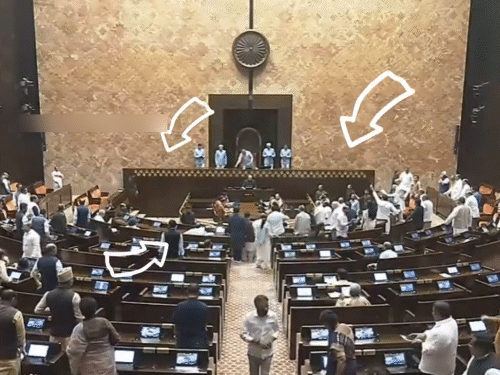 आरोप- सांसदों को रोकने के लिए राज्यसभा में कमांडो बुलाए:रिजिजू बोले- विपक्ष के कुछ सदस्य आक्रामक हुए, उन्हें वेल में जाने से रोका गया