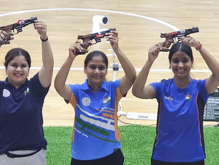 एशियाई शूटिंग चैंपियनशिप के आठवें दिन भारत को 8 मेडल:महिला ट्रैप टीम और इंडिविजुअल में नीरू धनदा और जूनियर पिस्टल में पायल ने गोल्ड जीता