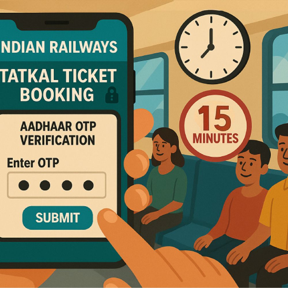 तत्काल के बाद जनरल रिजर्वेशन में भी ई-आधार वेरिफिकेशन जरूरी:पहले 15 मिनट सिर्फ आधार OTP से बुक कर सकेंगे टिकट, कालाबाजारी कम होगी