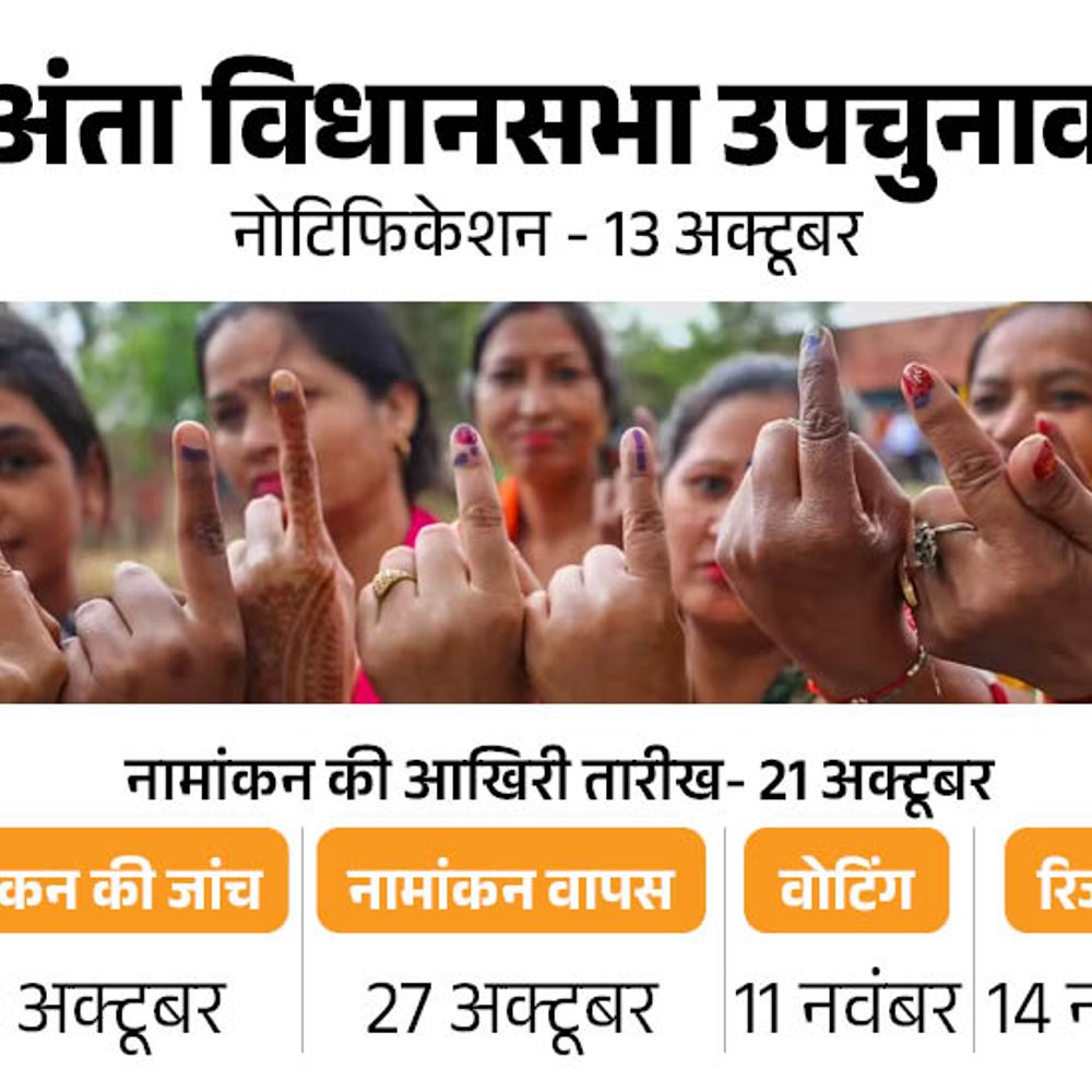 अंता विधानसभा सीट पर उपचुनाव की घोषणा,11 नवंबर को वोटिंग:14 को आएगा रिजल्ट; वसुंधरा समर्थक कंवरलाल की विधायकी जाने से खाली हुई थी सीट