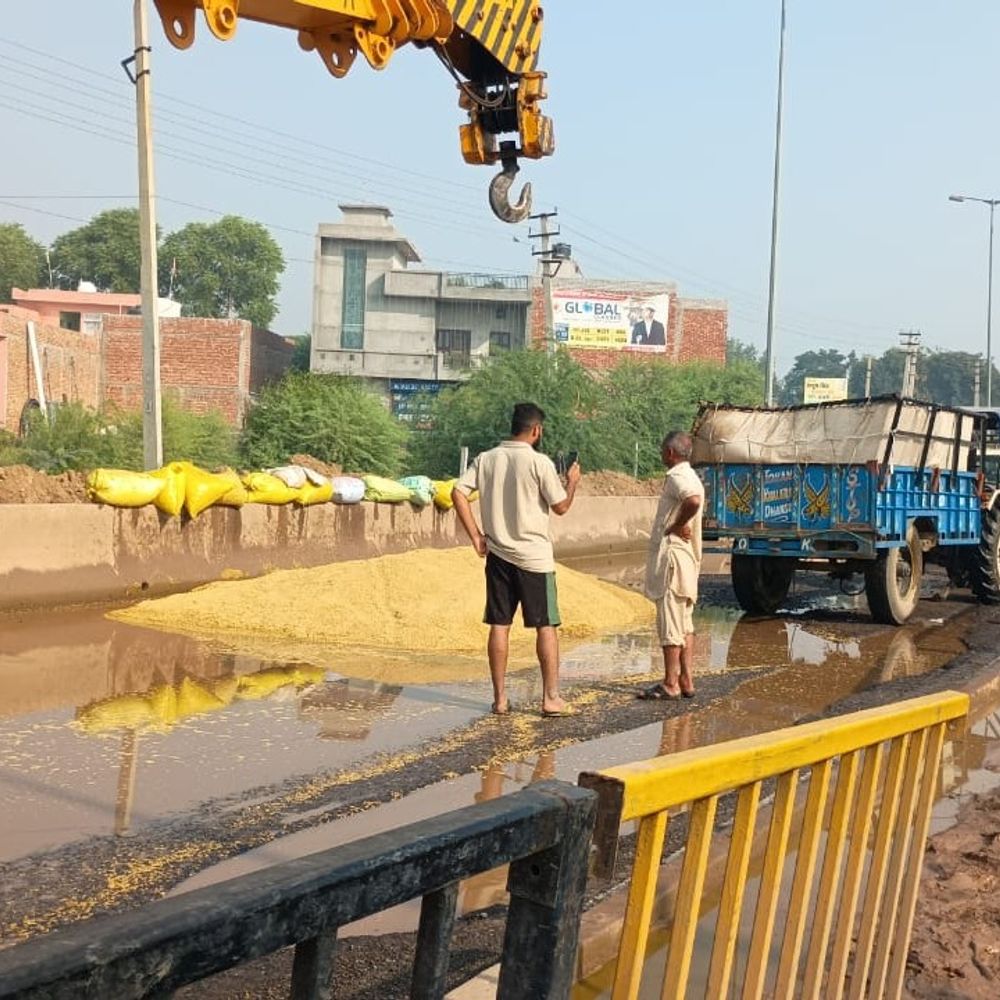 हिसार के सरसौद में धान से भरी ट्रैक्टर-ट्रॉली पलटी:  हाईवे पर खड़े पानी में गिरकर फसल खराब, बाल-बाल बचा ड्राइवर – Uklanamandi News