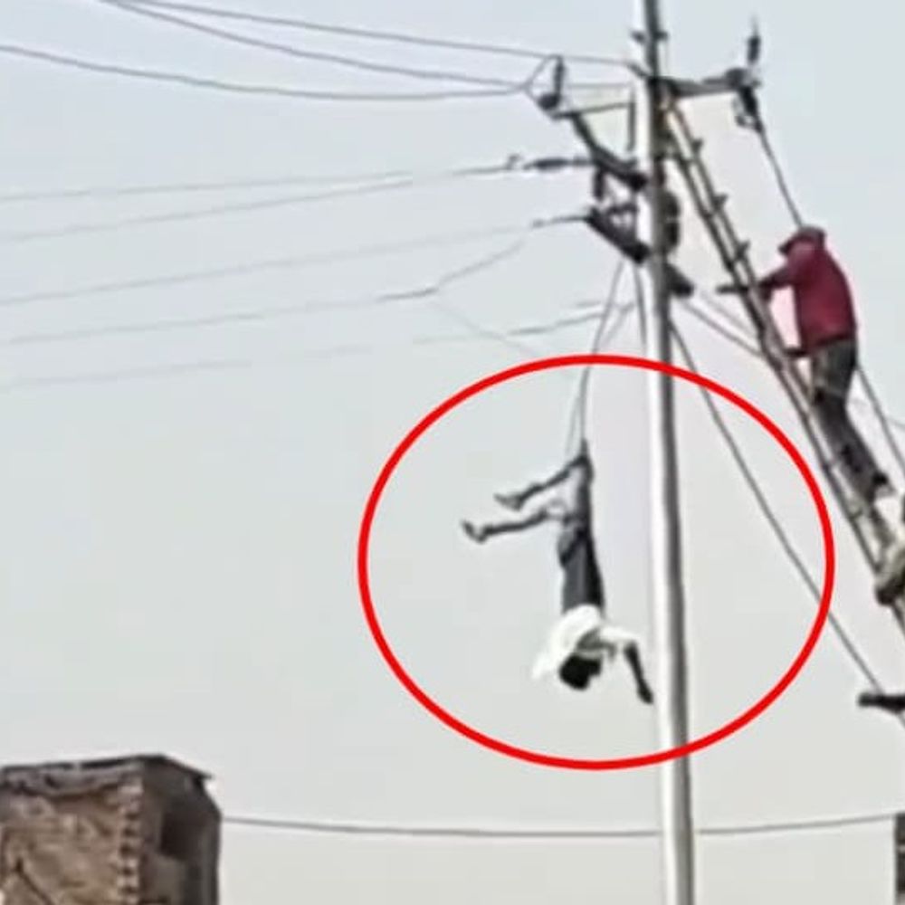 संभल में लाइनमैन को करंट लगा, VIDEO:11000 वोल्ट की नई लाइन पर काम करते झुलसा, मेरठ रेफर