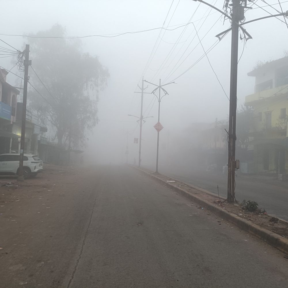 डिंडौरी में घना कोहरा, विजिबिलिटी 20 मीटर तक:वाहन चालकों को लाइट का सहारा; तापमान में गिरावट का अनुमान