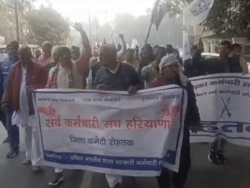 रोहतक में सर्व कर्मचारी संघ का विरोध प्रदर्शन:  सरकार के खिलाफ की नारेबाजी, एसडीएम को सौंपा 12 फरवरी की हड़ताल का नोटिस – Rohtak News