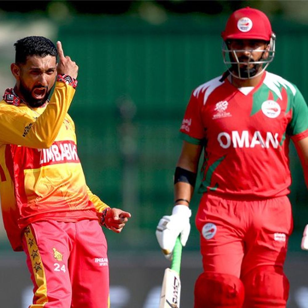 टी-20 वर्ल्डकप- ओमान के 8 बैटर्स आउट, स्कोर 82 रन:जिम्बाब्वे के मुजरबानी और नगारवा ने 3-3 विकेट लिए; रामनंदी-शुक्ला आउट