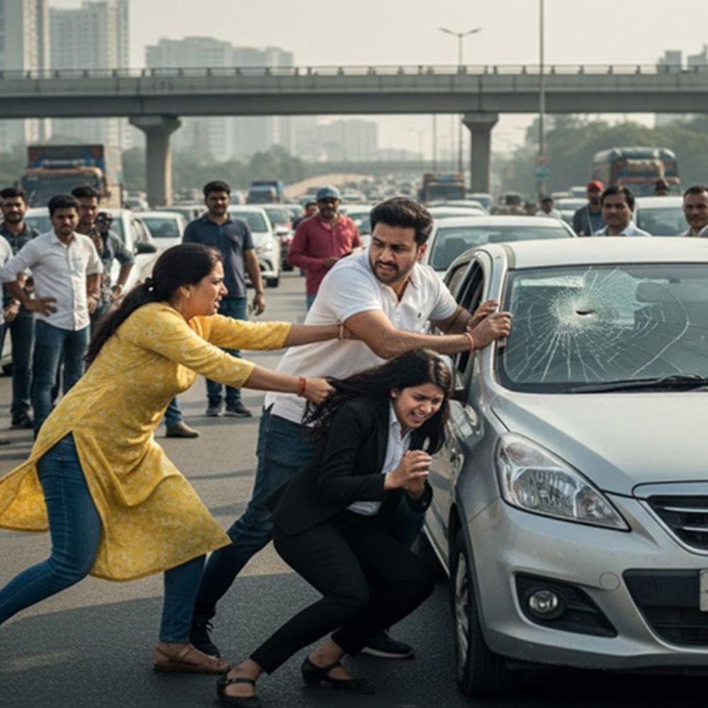 गुरुग्राम में पत्नी ने पति को गर्लफ्रेंड संग पकड़ा:  दिल्ली से पीछे लगी थी; कार पर बरसाए पत्थर, बीच सड़क की धुनाई – gurugram News