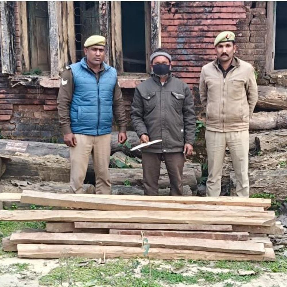 जंगली लकड़ी और चाकू के साथ युवक गिरफ्तार:श्रावस्ती में सागौन-शाखू की लकड़ी काटकर ले जा रहा था तस्कर