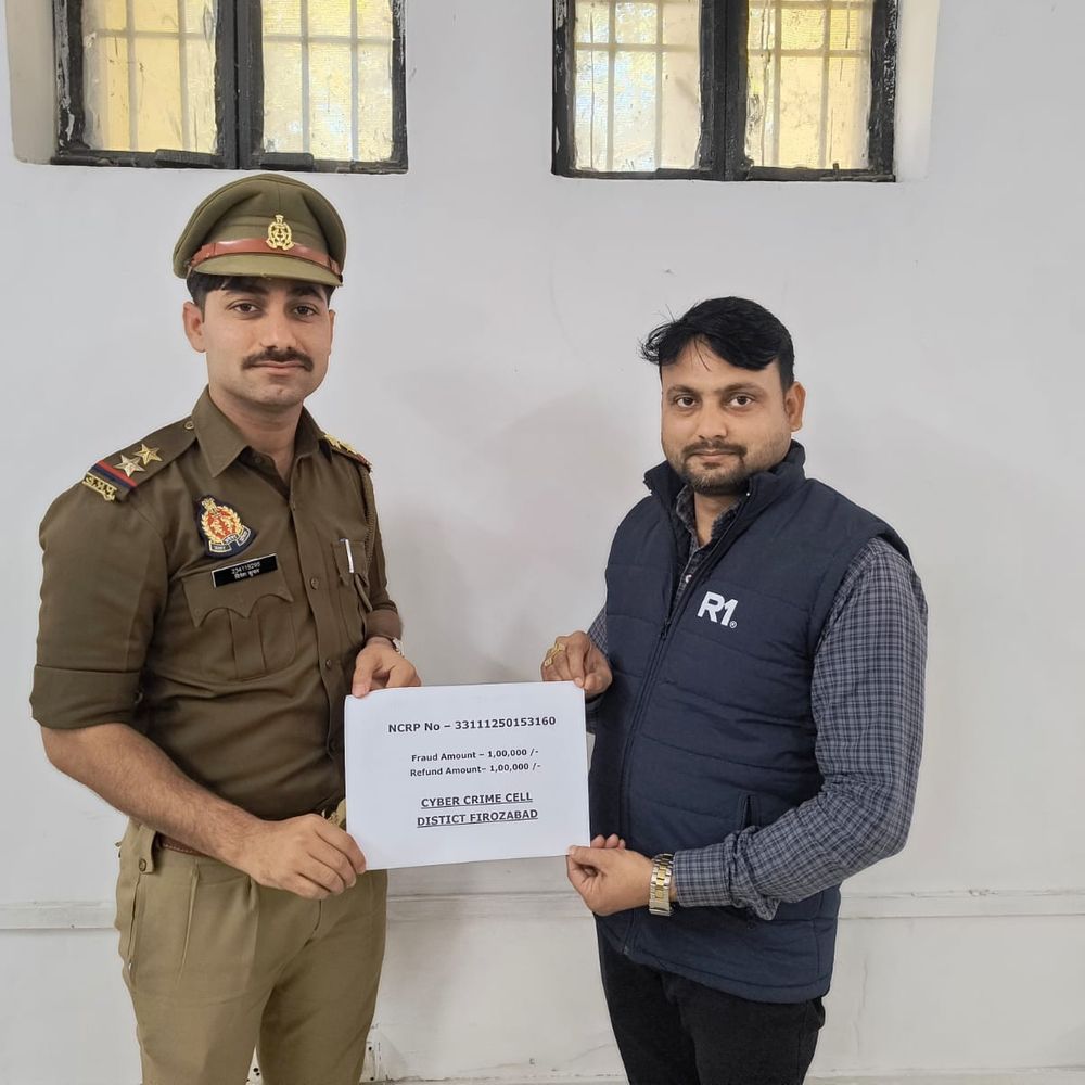 साइबर ठगी के 1 लाख रुपए वापस:फिरोजाबाद में एपीके फाइल से बनाया था ठगी का शिकार, पुलिस ने फ्रीज कराई राशि