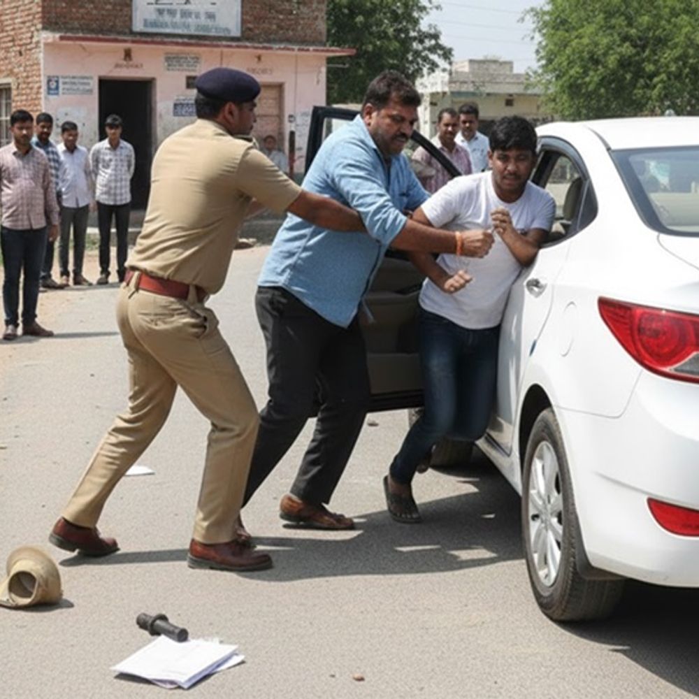 करनाल में यूपी पुलिस से धक्का-मुक्की:अरेस्ट बेटे को छुड़वा कार से भागा पिता; उन्नाव में दर्ज है केस, अब नई FIR