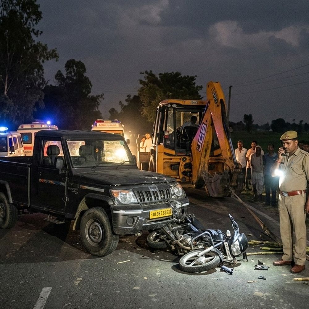CNG प्लांट के चौकीदार की सड़क हादसे में मौत:खाना खाने जाते समय गन्ना ट्रॉली और पिकअप की चपेट में आया
