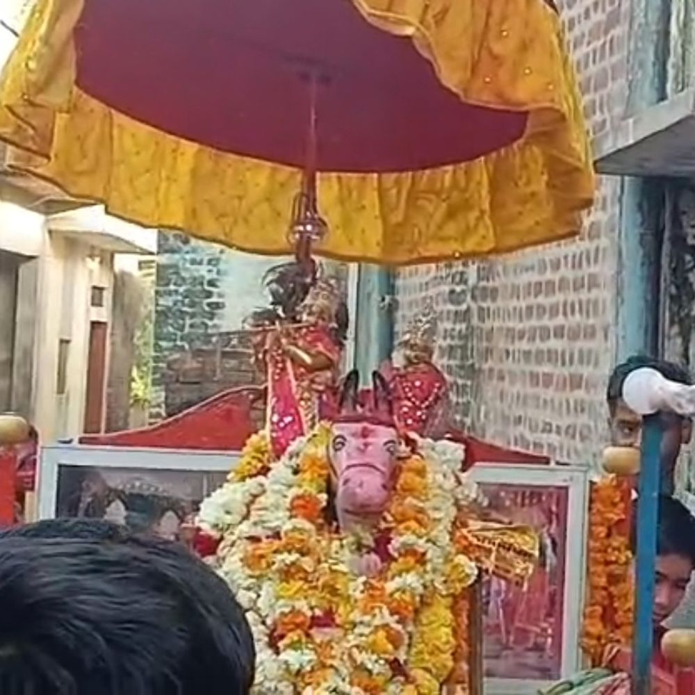 डंडियामई धाम में ठाकुर कृष्ण बिहारीजी महाराज ने खेली होली:फिरोजाबाद में भक्तों के साथ अबीर-गुलाल से होली खेलते हुए नगर भ्रमण