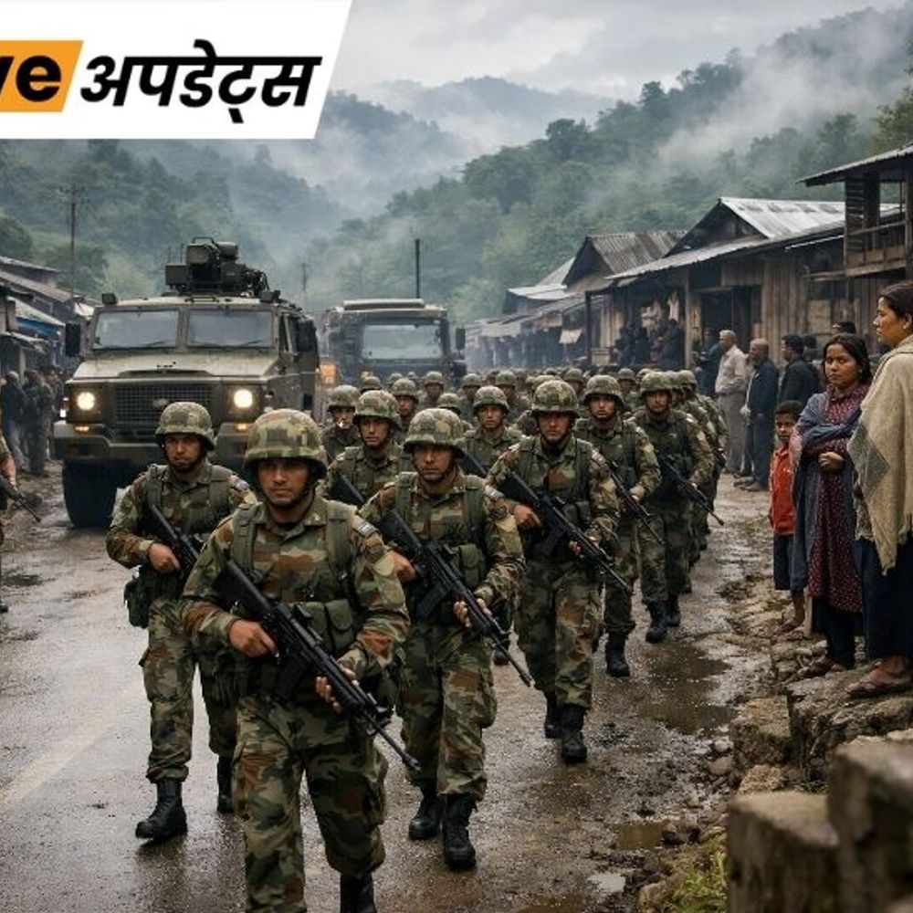 भास्कर अपडेट्स:मेघालय में कर्फ्यू के बीच सेना का फ्लैग मार्च