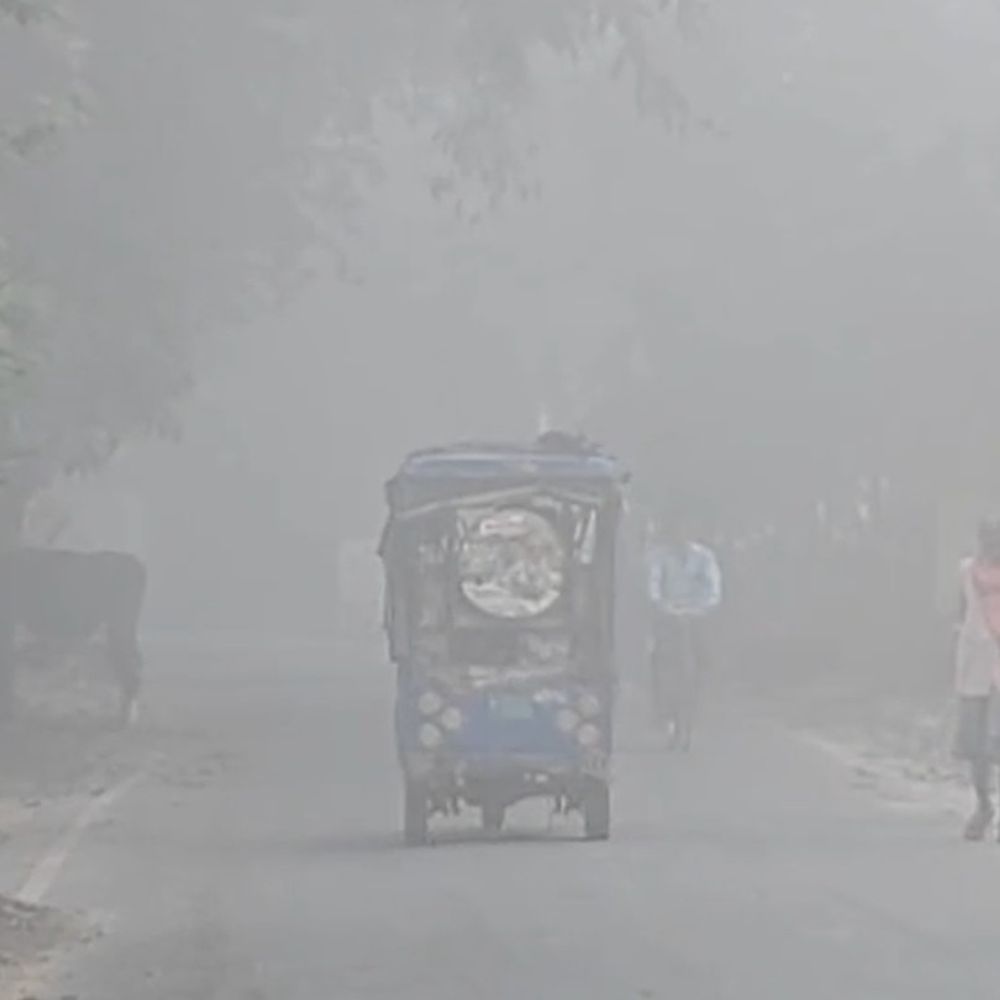 देवरिया में घना कोहरा, दृश्यता घटी:सड़कों पर धीमी हुई रफ्तार, लोगों को सांस लेने में परेशानी