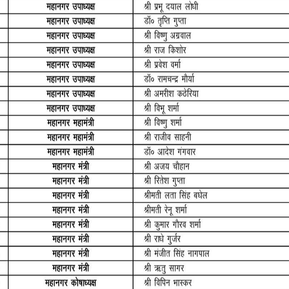 बरेली बीजेपी महानगर कार्यसमिति की घोषणा:प्रदेश अध्यक्ष पंकज चौधरी की संस्तुति पर जारी हुई नई लिस्ट, महानगर उपाध्यक्ष और महामंत्रियों के नामों पर लगी मुहर