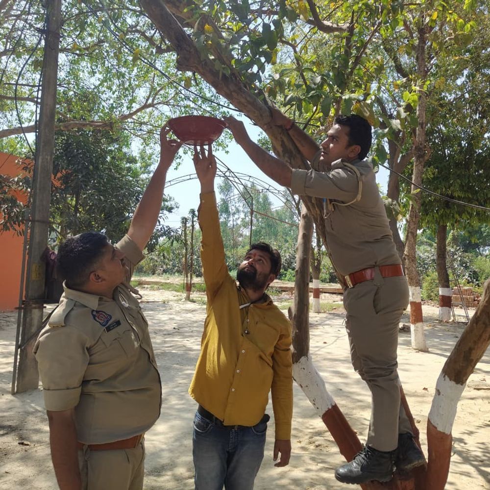 कटका क्लब ने पक्षियों के लिए जलपात्र लगाए:सुल्तानपुर में भीषण गर्मी से बचाने को पहल शुरू, पुलिसकर्मी भी आए आगे