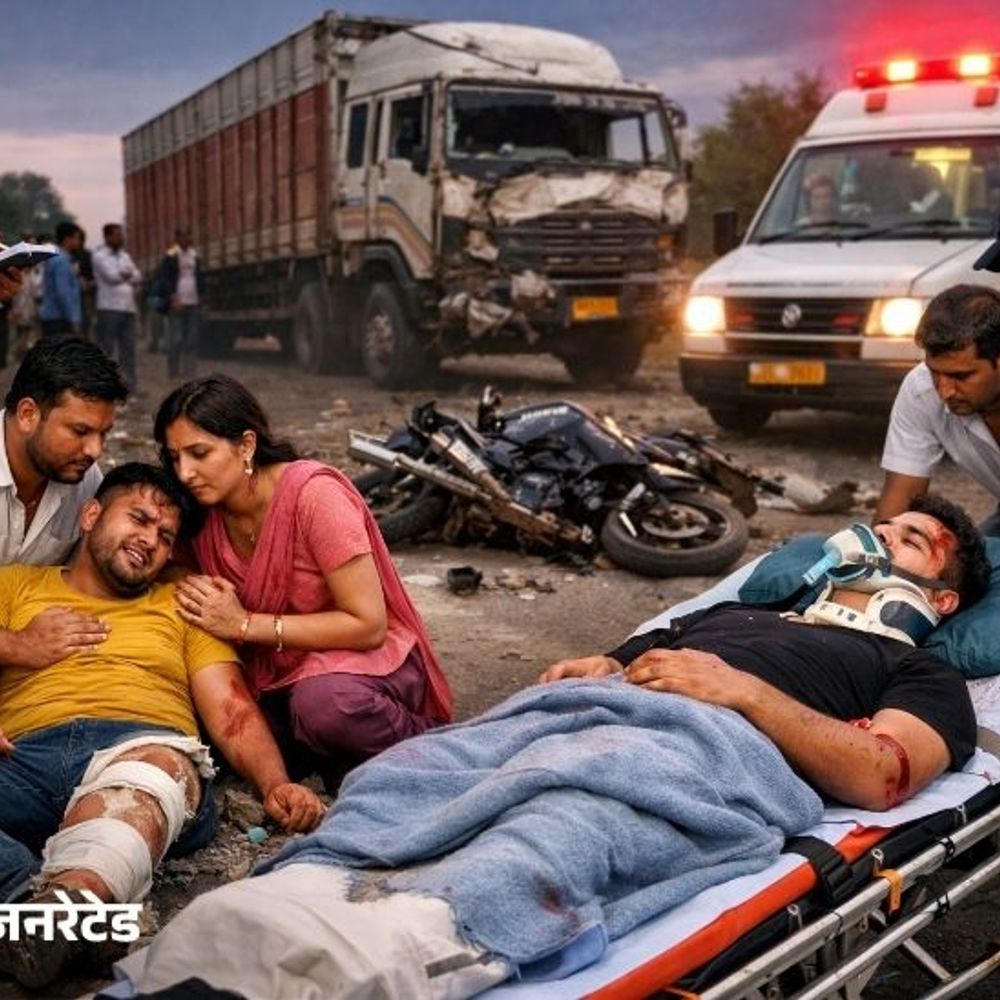 यमुनानगर में सहारनपुर के युवकों का एक्सीडेंट:मामा घर जाते तेज रफ्तार ट्रक ने मारी टक्कर; एक की टांग टूटी, दूसरा PGI रेफर