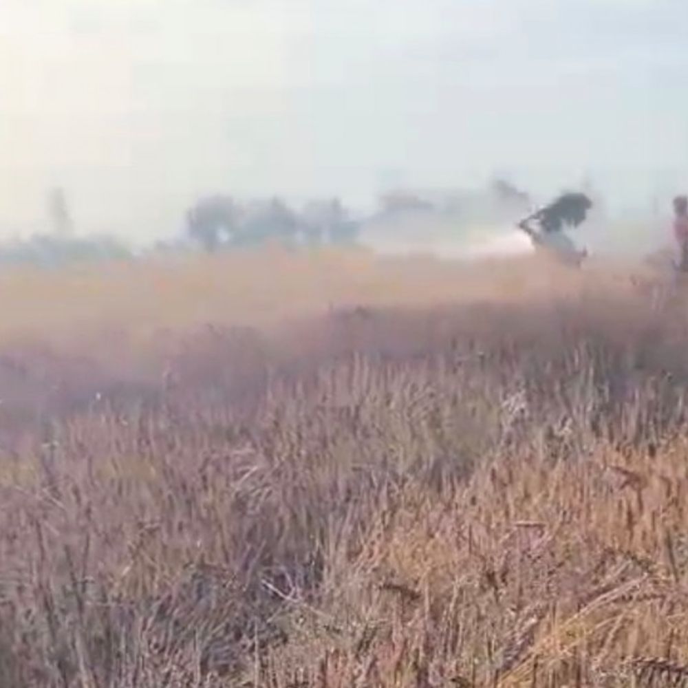 शाहजहांपुर में 8 एकड़ गेहूं की फसल जलकर राख:अफसर बोले- बीड़ी से लगी आग, किसानों ने कहा- मौके पर नहीं आए, बिजली से आग लगी