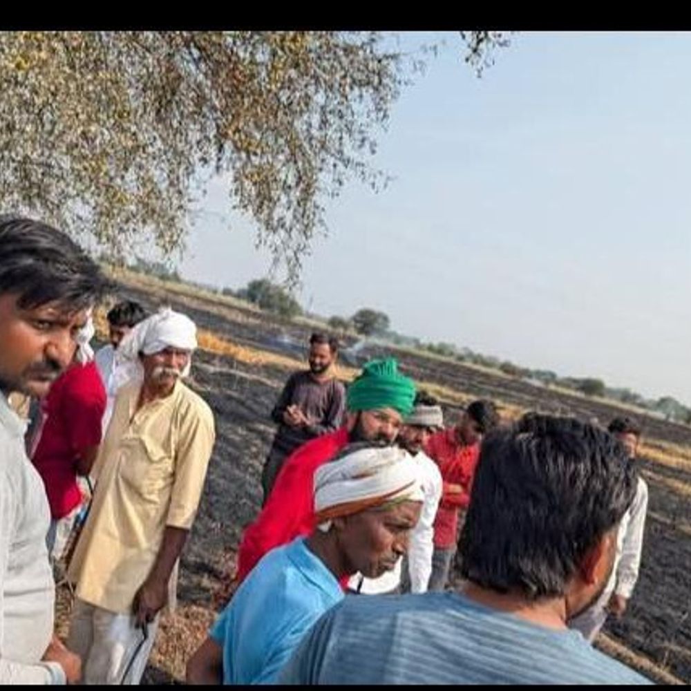 जालौन में 5 एकड़ गेहूं की फसल जलकर राख:फायर ब्रिगेड की देरी से पहुंचने पर ग्रामीणों में आक्रोश