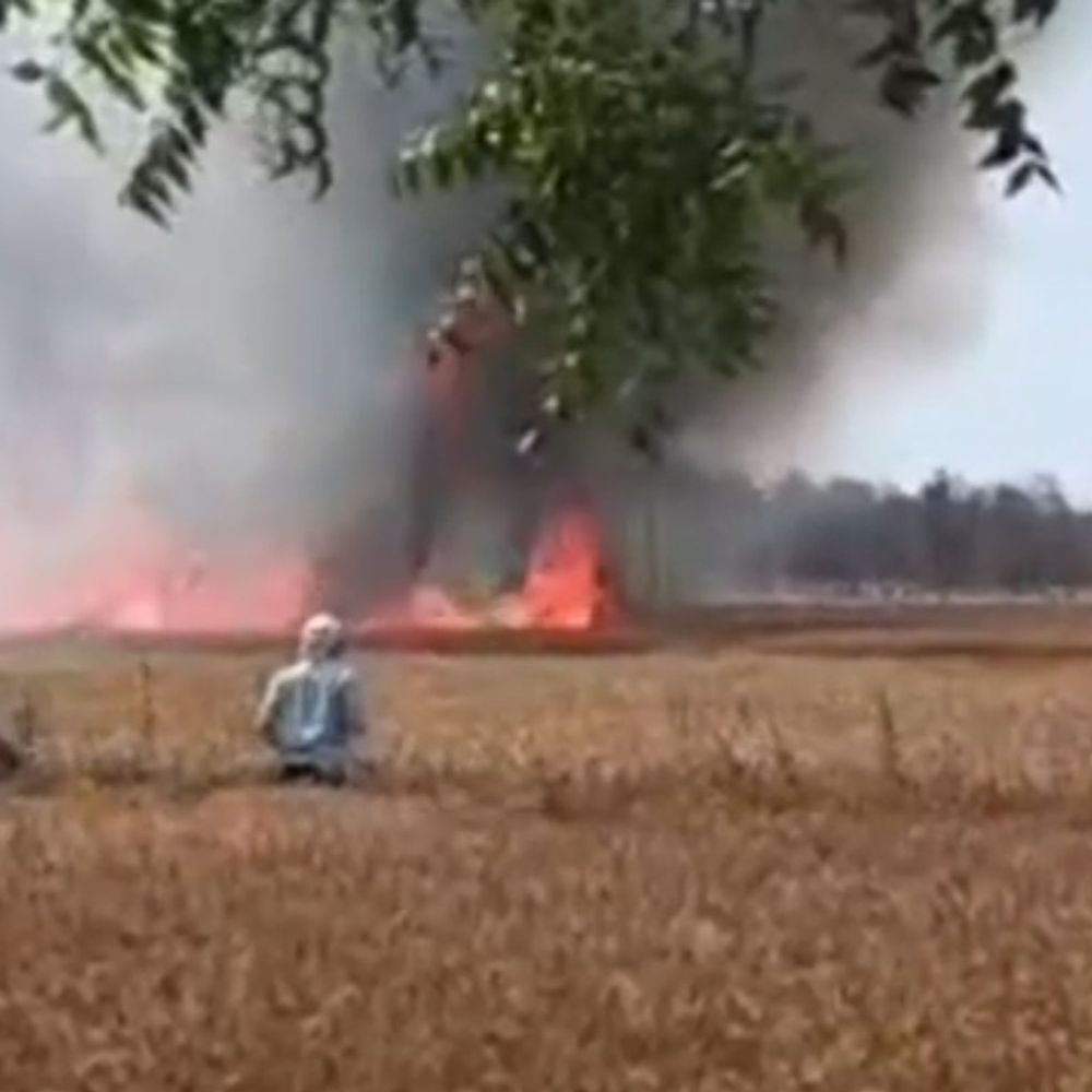 देवरिया में भीषण आग, दर्जनों एकड़ फसल राख:कई झोपड़ियां भी जलीं, किसानों को भारी नुकसान