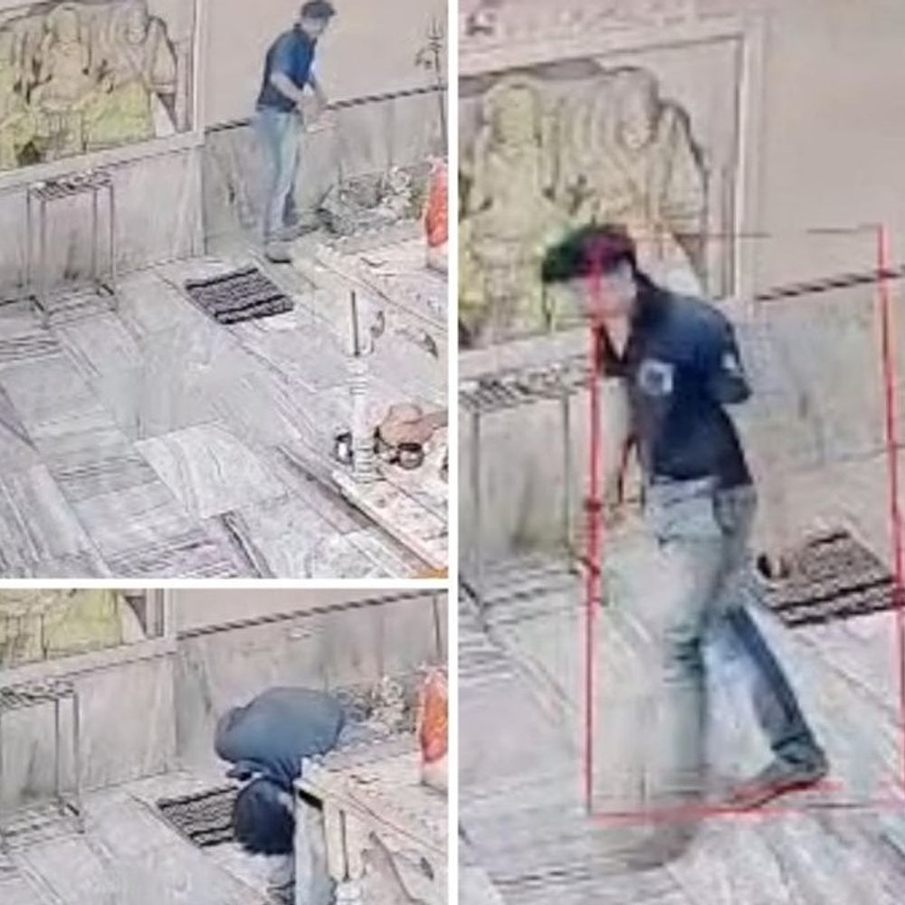 आगरा में मंदिर से दिनदहाड़े चोरी; VIDEO:मां आदिशक्ति मंदिर से चांदी का छत्र और नाग देवता चोरी, 5 घंटे में आरोपी गिरफ्तार