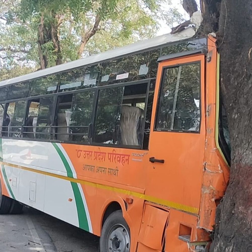 सहारनपुर में रोडवेज बस पेड़ से टकराई:ओवरटेक के दौरान हादसा; चालक-परिचालक समेत 8 घायल, 2 की हालत गंभीर
