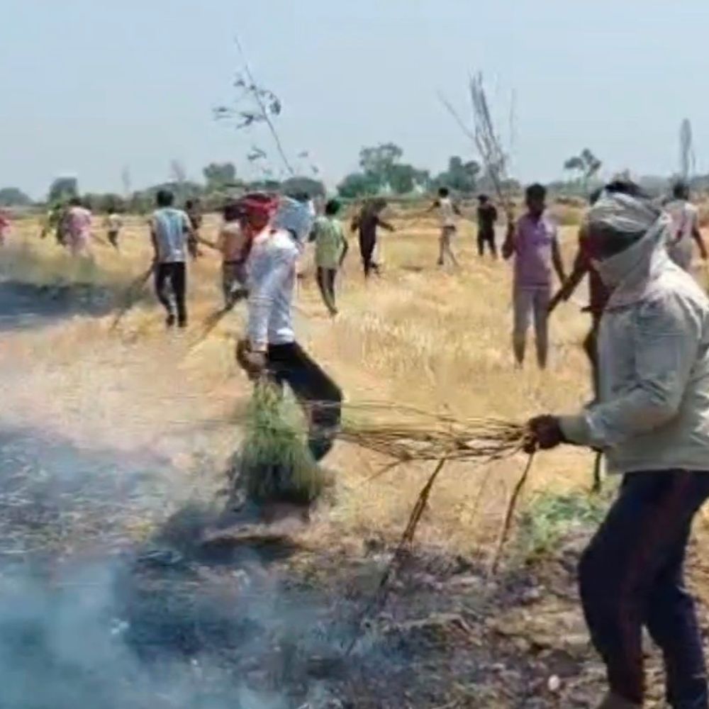 कौशांबी में 8 बीघा गेहूं की फसल जलकर राख:हार्वेस्टर से निकली चिंगारी से खेत में लगी आग, फायर ब्रिगेड ने पाया काबू