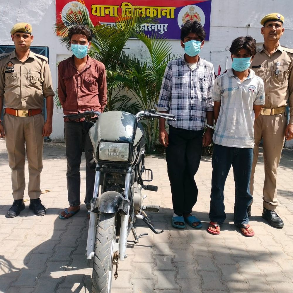 सहारनपुर पुलिस ने तीन वाहन चोर पकड़े:चोरी की हीरो स्पलेंडर बाइक बरामद, हरियाणा से चोरीकर चैसिस नंबर मिटाया