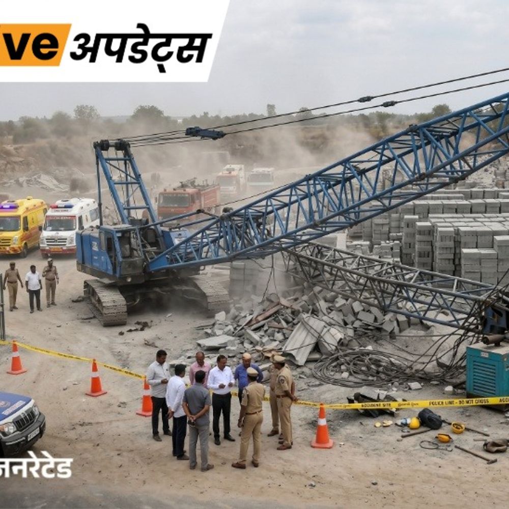 भास्कर अपडेट्स:तेलंगाना के रंगारेड्डी में क्रेन गिरने से 3 की मौत, 10 घयाल