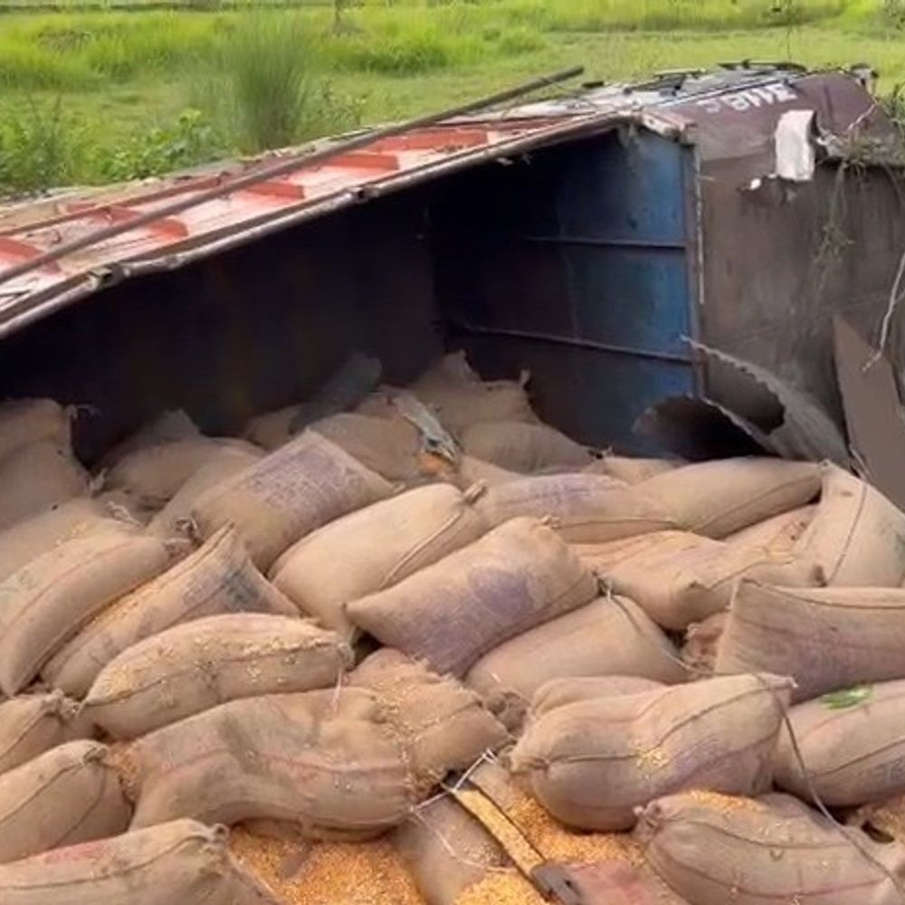 मुंगेर में मकई लदा ट्रक सड़क किनारे पलटा:  बड़ा हादसा टला; नवगछिया से आसनसोल जा रहा था वाहन, ड्राइवर-खलासी सुरक्षित – Munger News