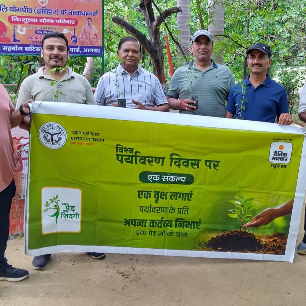आगरा में विश्व पर्यावरण दिवस के मौके किया पौधारोपण:पालीवाल पार्क में लगाए 450 पौधे, संरक्षण का लिया संकल्प