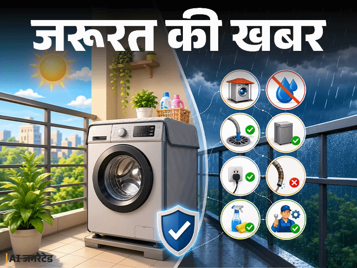 जरूरत की खबर- क्या वॉशिंग मशीन बालकनी में रखना सही:जानें मेंटेनेंस टिप्स, 12 सावधानियां, कितने दिनों में सर्विसिंग जरूरी