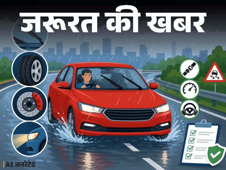 जरूरत की खबर- मानसून में रिस्की है ड्राइविंग:पहले गाड़ी के ये पार्ट्स चेक करें, सुरक्षा के 15 नियम याद रखें, 12 गलतियां न करें
