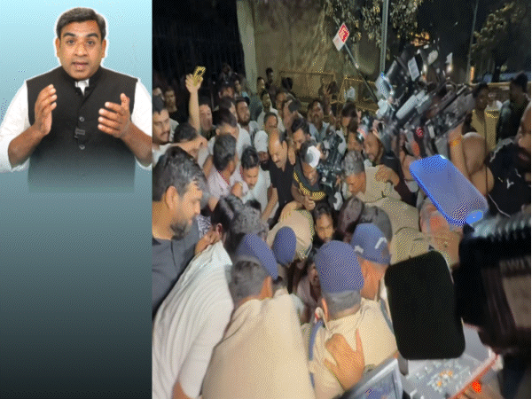 
                 विजयवर्गीय ने कांग्रेस विधायक को मारा 'प्यार वाला थप्पड़':NSUI ने लगाए 'मोदी जिंदाबाद' नारे; राहुल गांधी की तरह जीतू पटवारी को ले गई पुलिस 
            