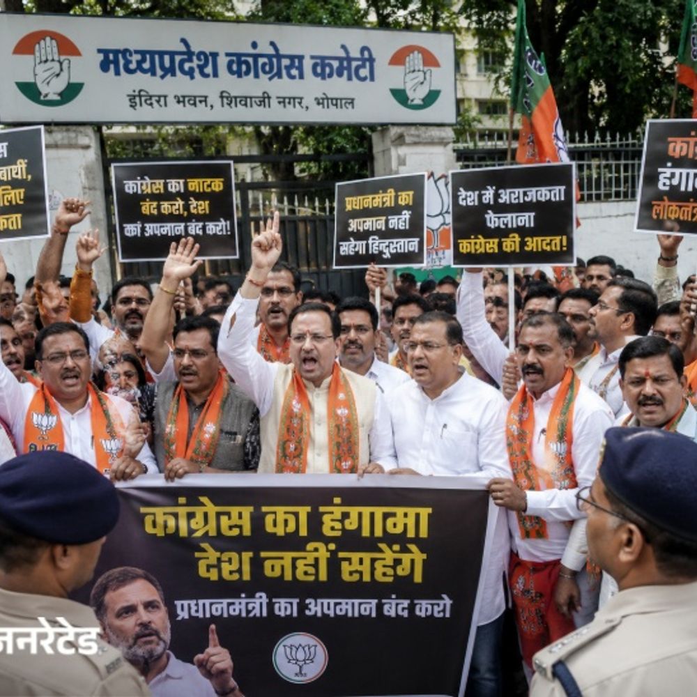 
                 भोपाल में कांग्रेस कार्यालय घेरेंगे बीजेपी विधायक और पदाधिकारी:पीएम आवास पर राहुल गांधी के प्रदर्शन का करेंगे विरोध, कांग्रेस-सपा ने प्रेस कॉन्फ्रेंस बुलाई 
            