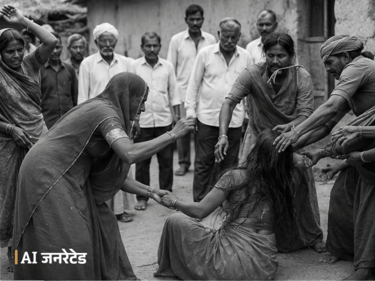 महिला को डायन बताकर पीटा, बाल काटे-कपड़े फाड़े:पति के साथ गांव से निकाला, 20 लाख मौताणा और जमीन हड़पने का आरोप