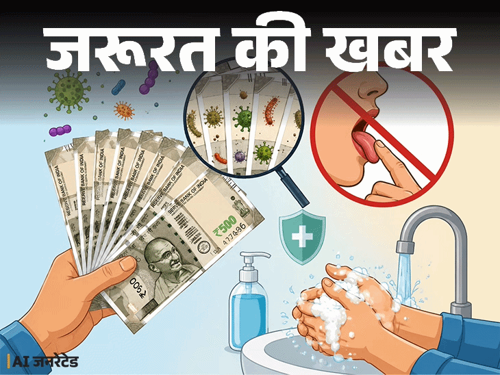 
                 जरूरत की खबर- नोटों पर हैं जर्म्स और बैक्टीरिया:उसे थूक लगाकर न गिनें, गिनकर साबुन से हाथ धोएं, बचाव के लिए 10 सावधानियां 
            