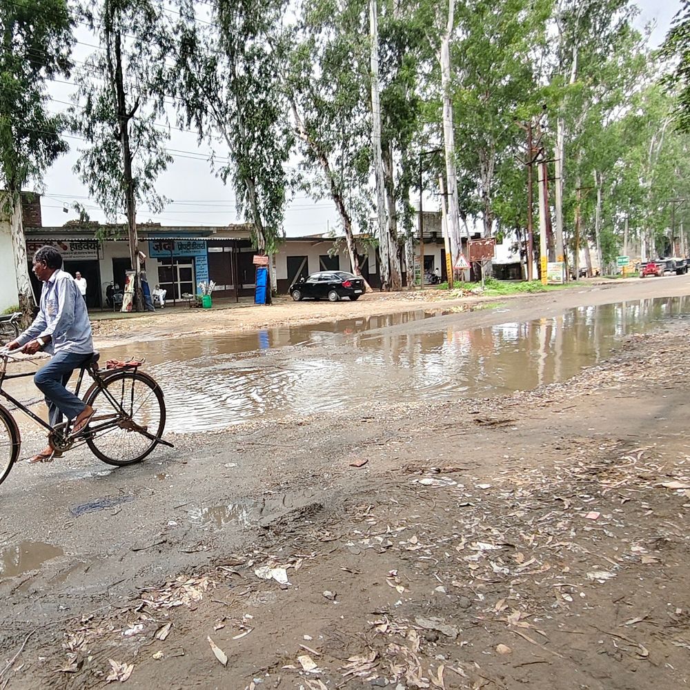 बारिश में बह गई जौली रोड की महरम पट्टी:कुछ दिन में फिर उभर आए गड्ढे और भर गया पानी, राहगीरों को भारी परेशानी