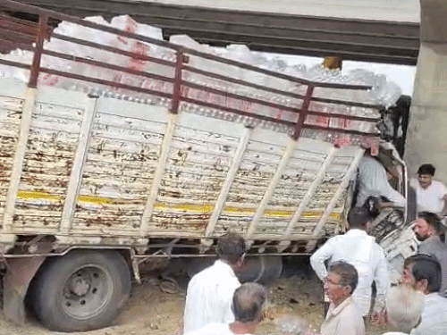 बोलेरो को बचाते-समय ब्रिज से टकराया ट्रक, ड्राइवर की मौत:केबिन में शव फंसा, गंभीर घायल साथी का हॉस्पिटल में इलाज जारी