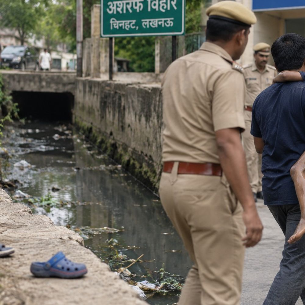 लखनऊ में नाले में गिरे 3 बच्चे, 1 की मौत:तीनों खेल रहे थे, 2 बड़े बच्चे निकलकर बाहर आए; तीसरे की डेडबॉडी मिली