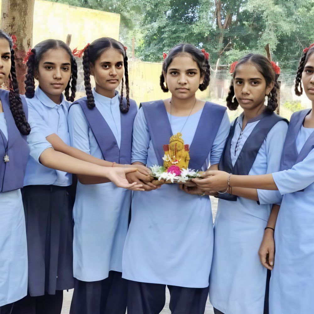 स्कूल की छात्राओं ने मिट्टी से गढ़े गणपति