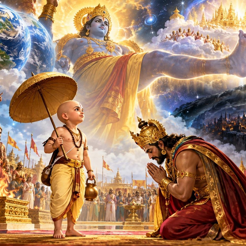 भगवान विष्णु के वामन अवतार की जयंती आज:राजा बलि का अहंकार दूर करने के लिए बच्चे का रूप लिया और तीन पग में नाप दिए तीनों लोक