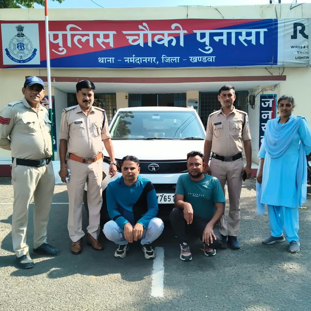 मोबाइल टावर की केबल काटकर चोरी का प्रयास, दो गिरफ्तार:खंडवा में तीसरा आरोपी फरार; वारदात में इस्तेमाल कार जब्त