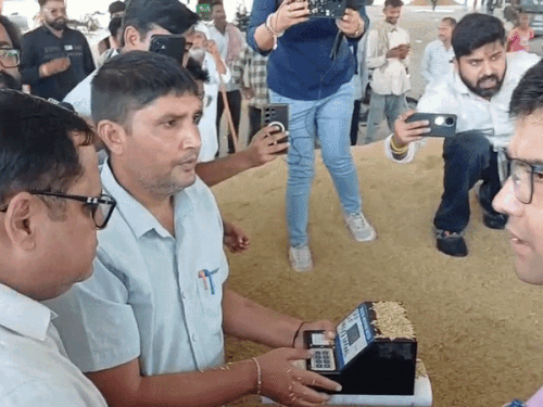करनाल में धान की सरकारी खरीद शुरू:डीसी ने नई अनाज मंडी पहुंचकर लिया जायजा,ढेरी में नमी सही मिलने पर हुई पहली खरीद