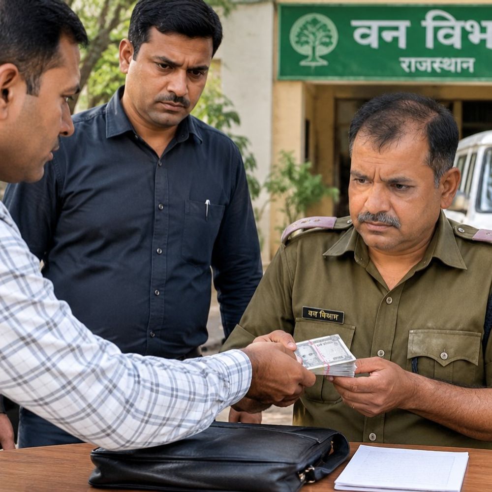 वनरक्षक 5 हजार की रिश्वत लेते रंगे हाथ गिरफ्तार:पट्टे की सत्यापन के लिए मांगी थी रिश्वत; 6 हजार की मांग की थी, घर की तलाशी जारी